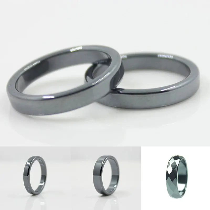 Hematite Ring 6 7 8 9 10 11 12 Size Non-magnetic Plane Arc Face Black Gallstone Ring Colorful Couple Customization finger ring couples rings