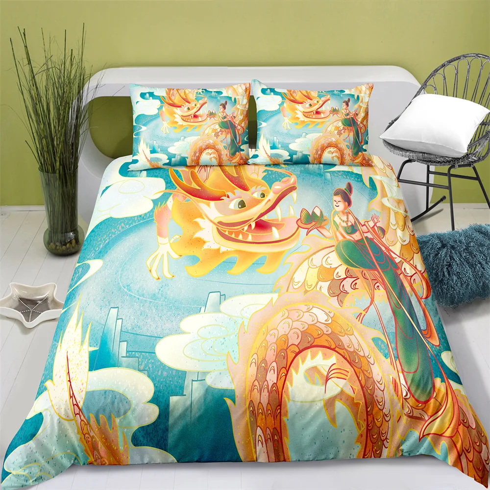 home-mer-parure-de-lit-imprimee-dragon-dessin-anime-chinois-housse-de-couette-et-taie-d'oreiller-ensemble-de-literie-queen-size-us-ae-ue-2-pieces-3-pieces