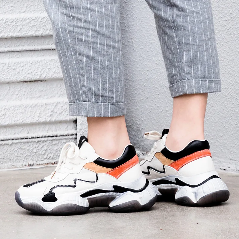 

2019 Spring And Autumn New Style Thick Bottomed Dull Polish Korean-style Lace-up Casual Shoes INS Wind WOMEN'S Pumps Genuine Lea