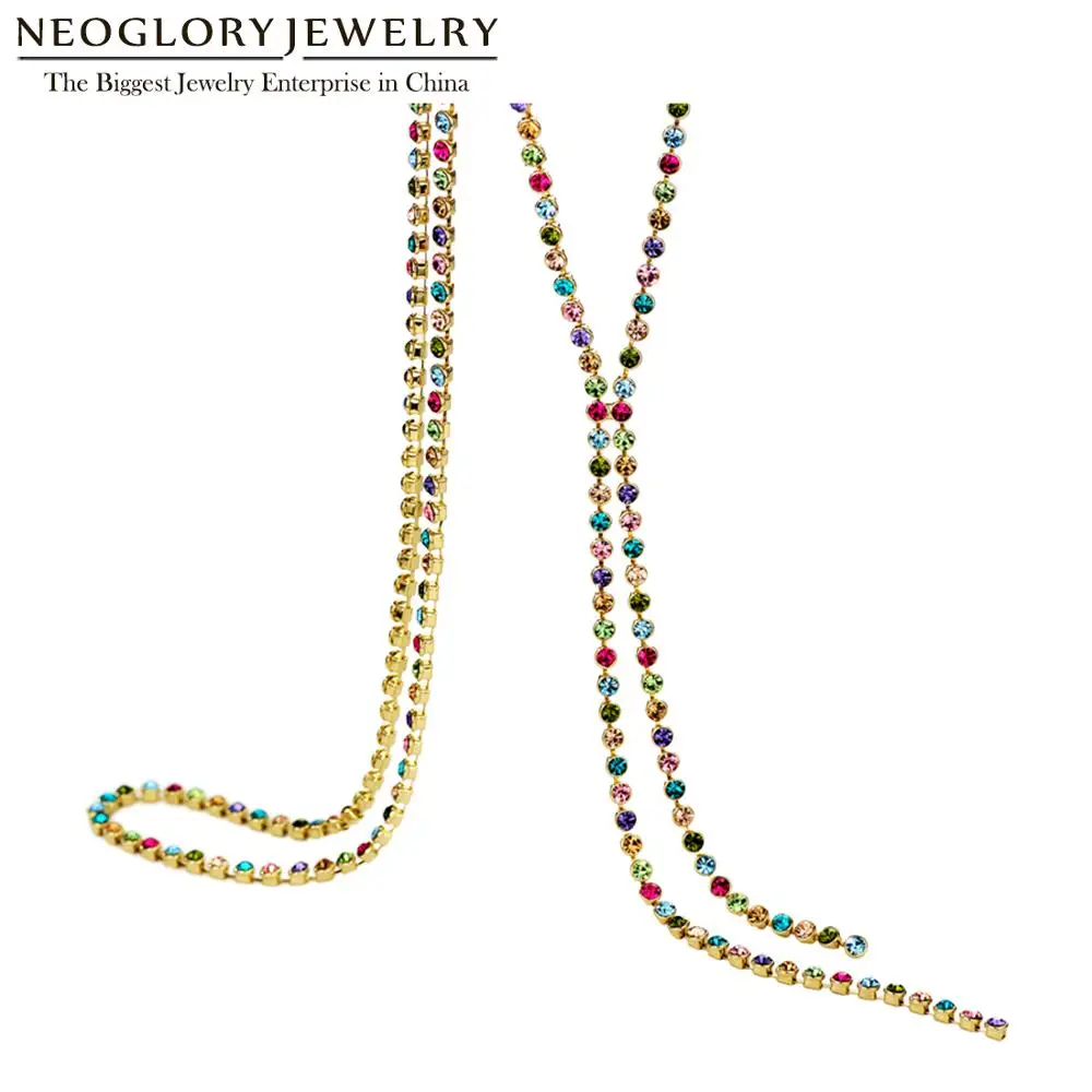 Online Neoglory Austrain Kristall Bunte Lange Kette Perlen Quaste Halsketten für Frauen Mädchen Mode Schmuck Geschenke 2020 Colf