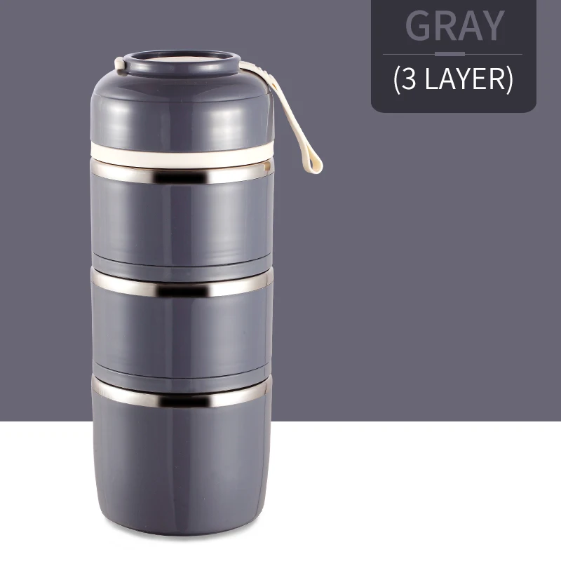3 Layer Gray WORTHBUY, Прямая поставка, японский Портативный Ланч-бокс для детей, школьный Бенто-бокс из нержавеющей стали, герметичный контейнер для еды - Цвет: 3 Layer Gray