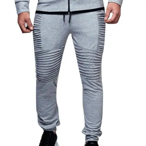 Light Gray Трендовые мужские однотонные спортивные плиссированные штаны с эластичной резинкой на талии, штаны для подростков на весну и осень, штаны для фитнеса и бега - Цвет: Light Gray
