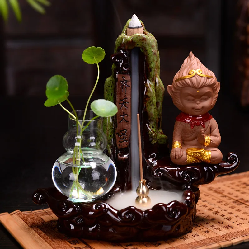 Король обезьян курильница для благовоний горелка Керамическая зеленая ваза для цветов горный водопад Ладан держатель для Рожков дома кадильница для ароматерапии