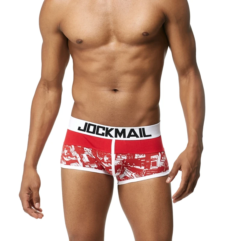 Бренд JOCKMAIL, мужские боксеры, хлопковое сексуальное мужское нижнее белье, боксеры с u-образной выпуклой сумкой, трусы с принтом листьев, Сетчатое дышащее нижнее белье для геев