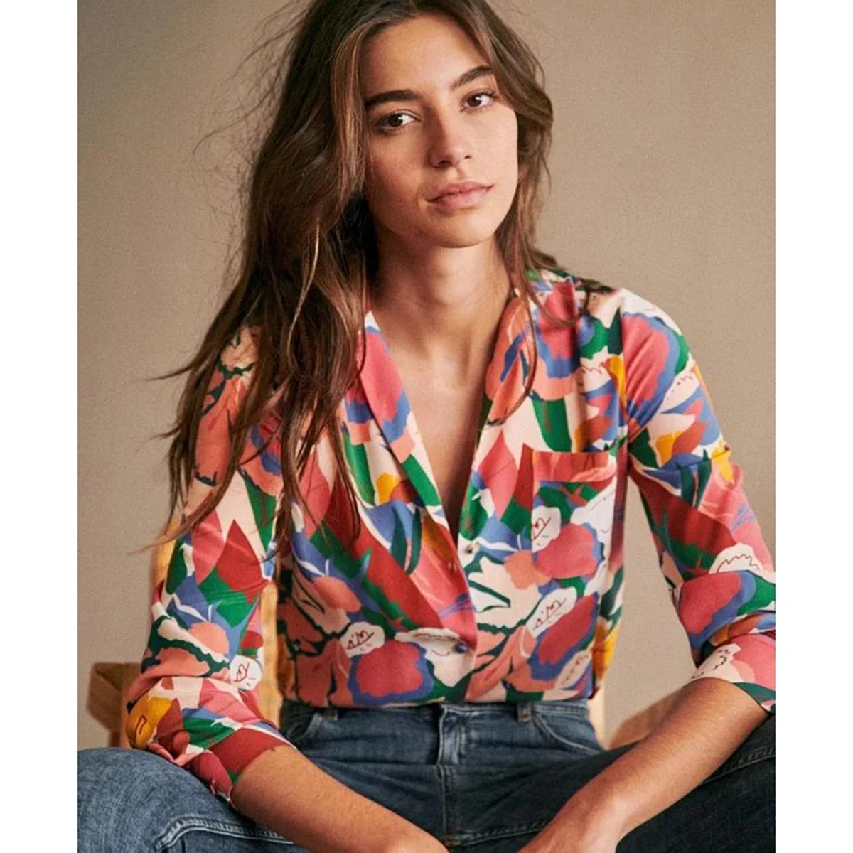 

Florence Floral Shirt Women Summer Autumn Long Sleeve Button Up Chic Elegant Tunic Tops Printed Vintage Loose Blouse 2020