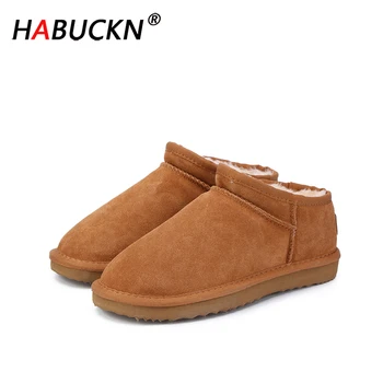 

HABUCKN 2020 new high quality Women Australia Snow Boots Winter Warm Leather Flats Ankle Boots large size Lazy boots Warm shoes