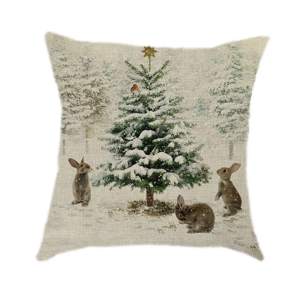 P Christmas Cushion Covers Xmas Print Soft Linen Sofa Car Throw Waist Pillowcases 45*45 Party Decor Cojines Decorativos Para Sof - Цвет: P