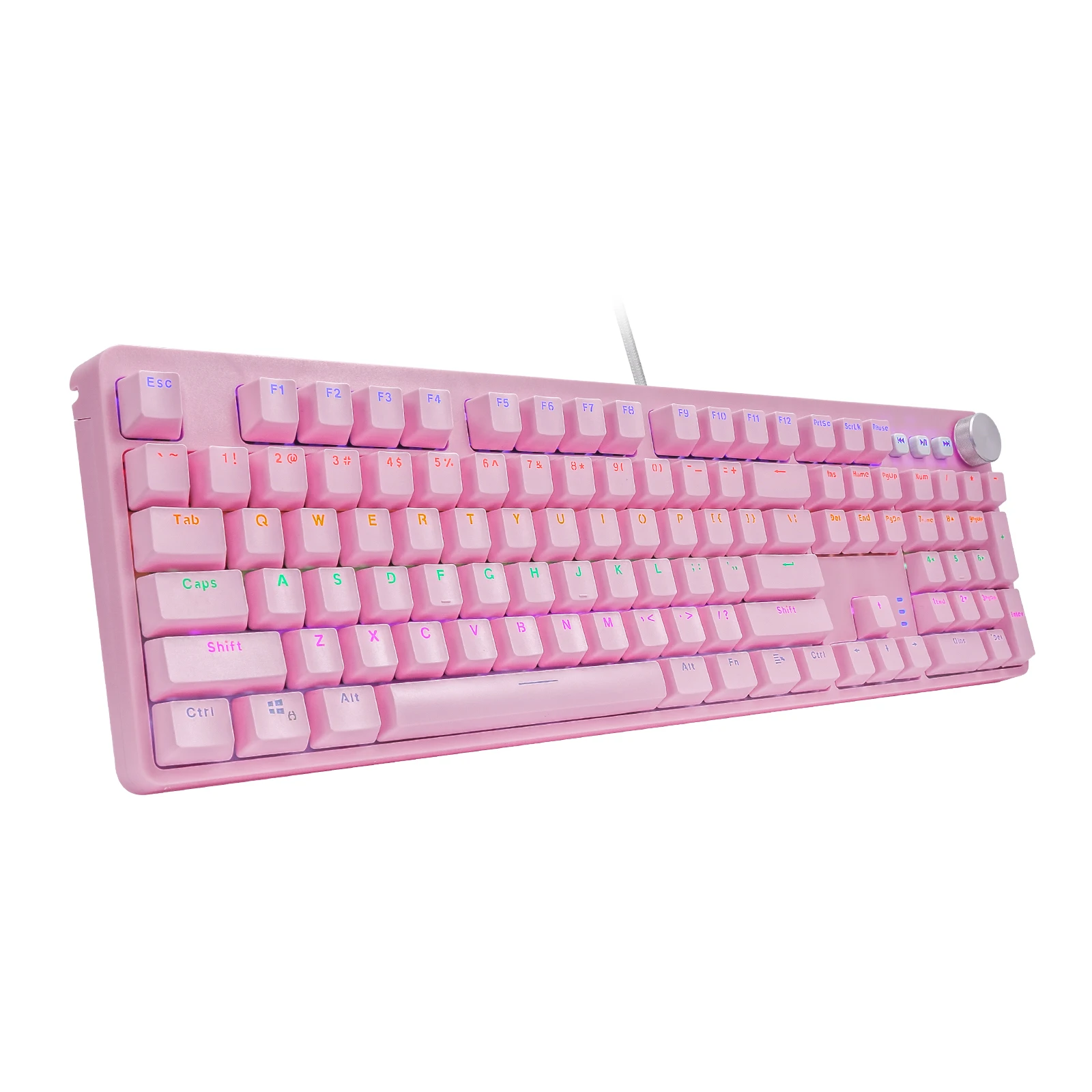 HUO JI BT-855 Mechanical Gaming Keyboard LED Backlit USB Wired with Outemu Switches Multi-Media Keys 108 Keys No Conflict Pink