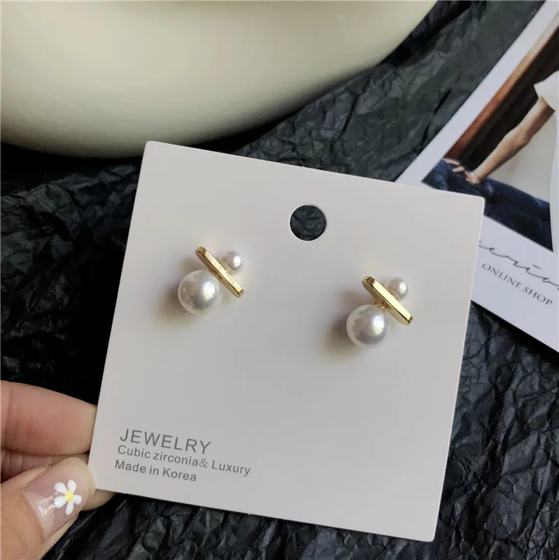 

Elegant Design Double Pearl Ball Small Stud Earrings for Women Fashion Chic Korean Style Wedding Engagement Bridal Girl Gifts