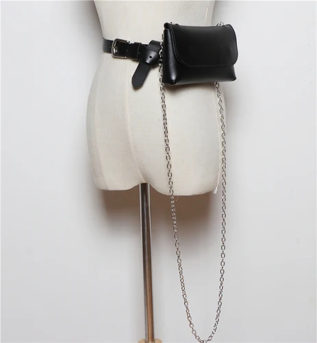 Шикарные женские модные поясные сумки из коровьей кожи размера плюс, поясные ремни из натуральной кожи с сумочкой для телефона, сумка на цепочке, сумка-мессенджер, сумочка - Цвет: Черный