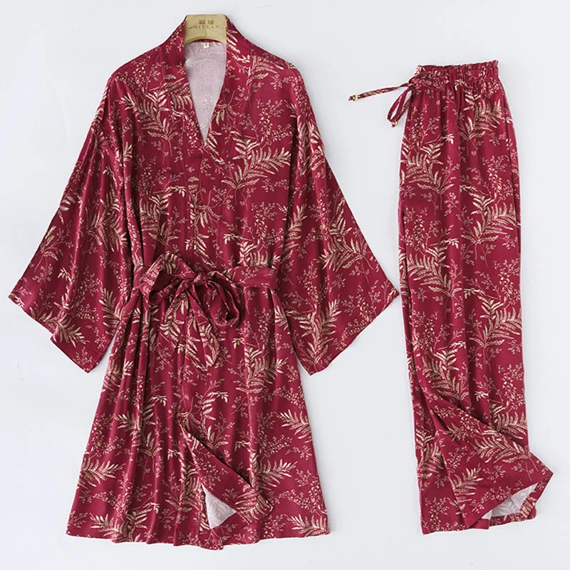 

Женский весенне-осенний костюм Pj из вискозы с принтом в виде красных листьев