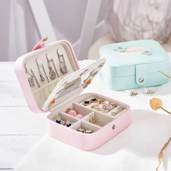 

Women Girls Jewelry 1-Layer Travel Boxes Jewelry Storage Organizer Box Portable Rectangle Earrings Ring Necklace Carrying Case