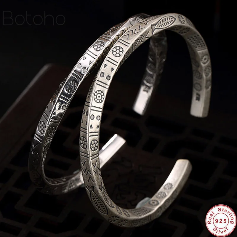 

Vintage Real Solid S999 Sterling Silver Fish Cuff Bangles For Women And Men Twisted Type Armband Man Fashion Jewelry bracelet