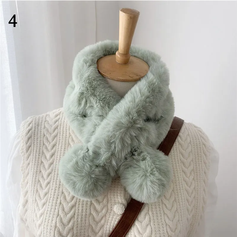 Cuello de piel de conejo Rex pañuelo Color espesar la piel suave Furry chal doble bola cálida bufandas de punto bufandas de bufanda AliExpress