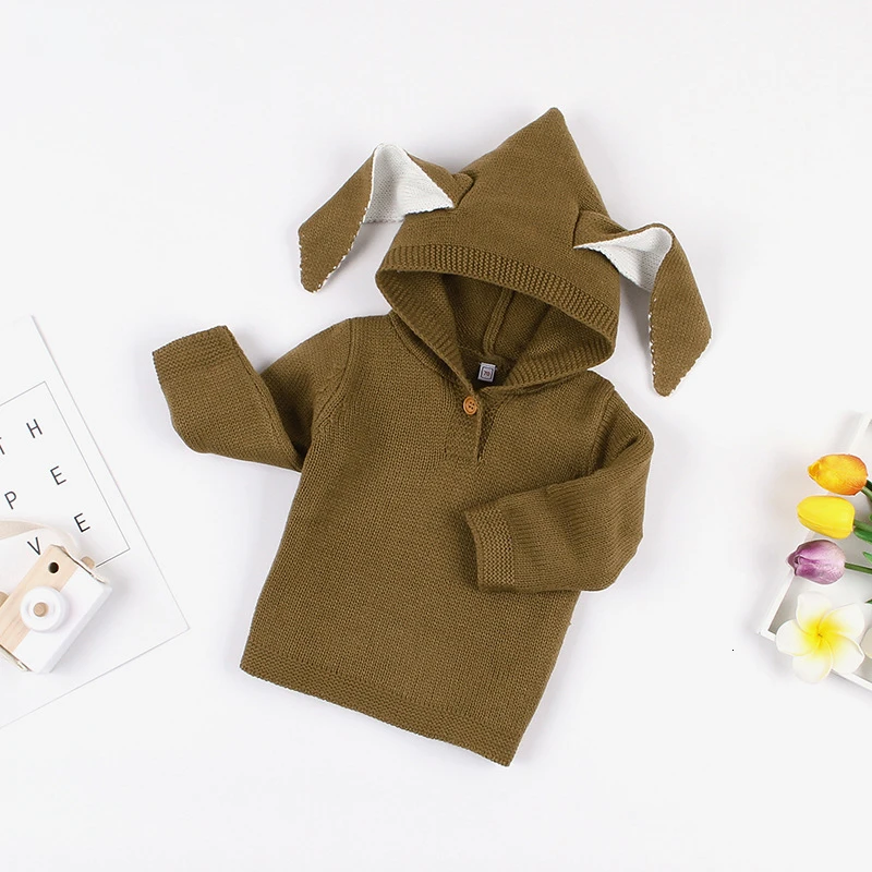 Свитера для новорожденных мальчиков и девочек; детская одежда; коллекция года; сезон осень-зима; вязаный джемпер с капюшоном и длинными рукавами для малышей; Pull Enfant Fille - Цвет: Coffee