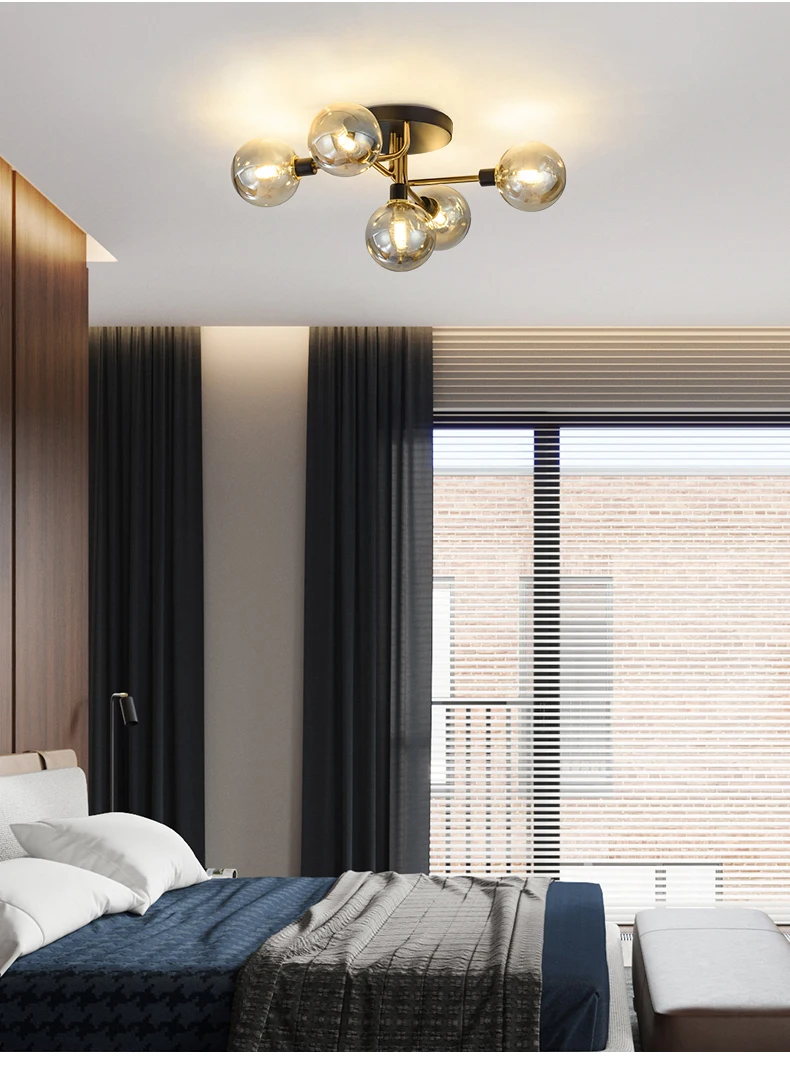 Современный потолочный светильник со стеклянными шариками для спальни, спальни, кабинета, столовой, потолочный светильник, светильник для помещений