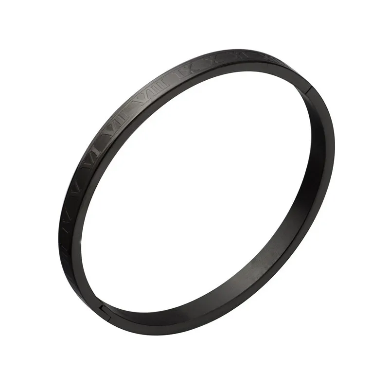 Women 6MM Black Мужской браслет из нержавеющей стали, розовое золото, браслет для пары, резьба по римским цифрам, Браслет-манжета для влюбленных, женский браслет, свадебные ювелирные изделия, D101-2 - Окраска металла: Women 6MM Black