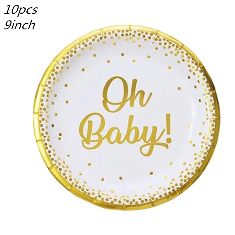 Description Picture 5 of itemGold Disposable Tableware Oh Baby Birthday Paper Plates Cups Napkins Birthday Party Cutlery Baby Shower Gender Reveal Supplies