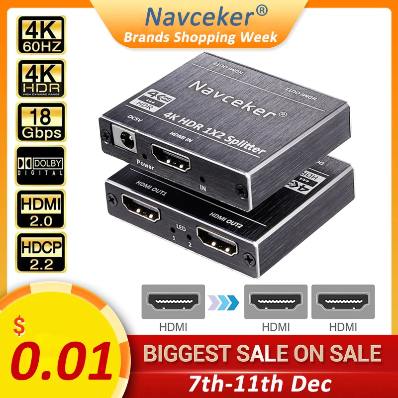 Сплиттер ProAV 4K UHD HDMI 2 0 1x2 сплиттер HDCP HDR HDMI2.0 для Blu Ray DVD PS3 PS4|Кабели HDMI| |