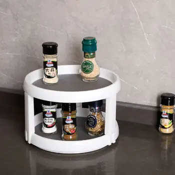 

Rotatable Spice Rack Double Layer Turntable Desktop Storage Holder Kitchen Rotating Spice Bracket