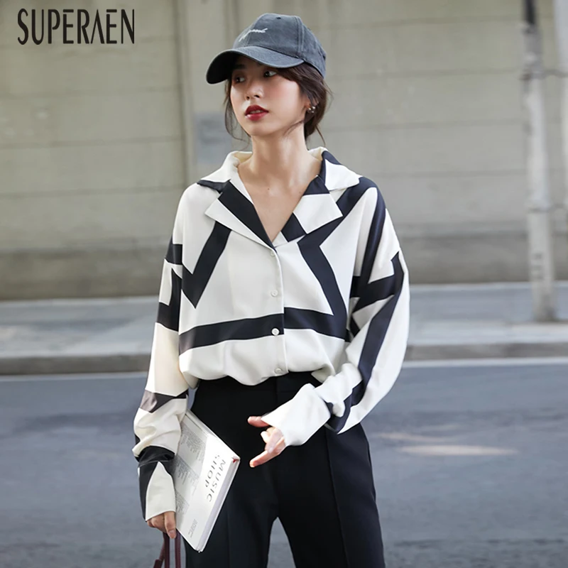 

SuperAen Fashion Shirt Female Korean Style 2019 Autumn New Wild Casual Blouses and Tops Women Long-sleeved Chiffon Women Clothes
