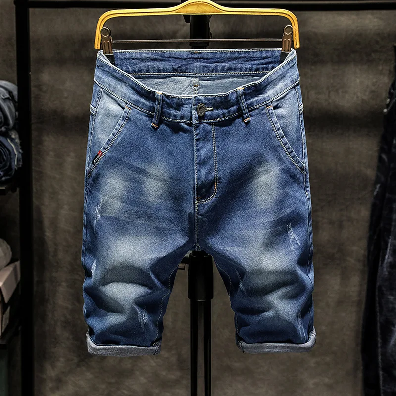 Летние тонкие джинсовые шорты для мужчин высокое качество Стрейчевые прямые
