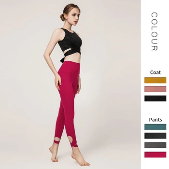 Women 2-pcs Set Gym Yoga Clothing Various Colors Halter Sports Crop Tank Top Tube Bra and High Waist Leggings Workout Suit Set 5
