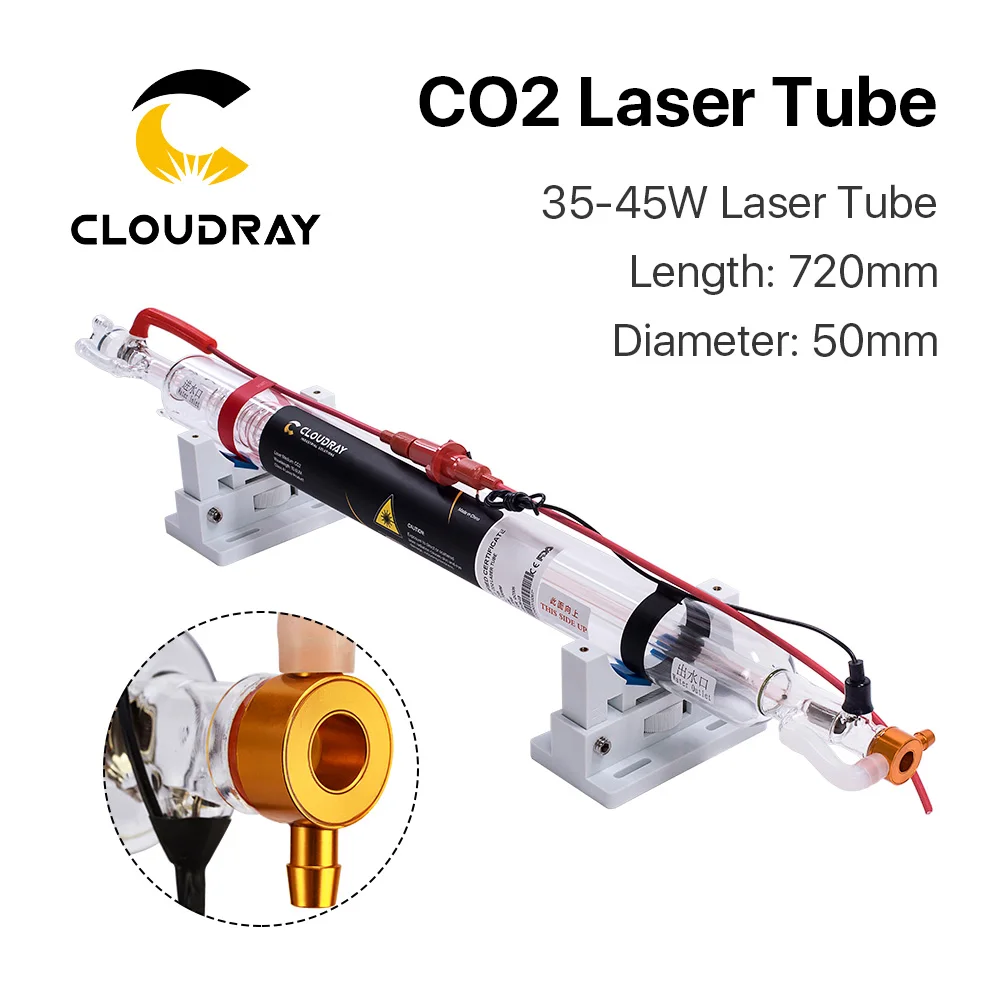 Cloudray-Tubo de cabeza de Metal mejorado, 40W, Co2, lámpara de tubo de vidrio de 700MM para máquina cortadora de grabado láser CO2