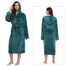 

Women Flannel Bathrobe Winter Warm Fleece Hooded Nightgown Pure Color Pajamas Loungewear Women Homewear