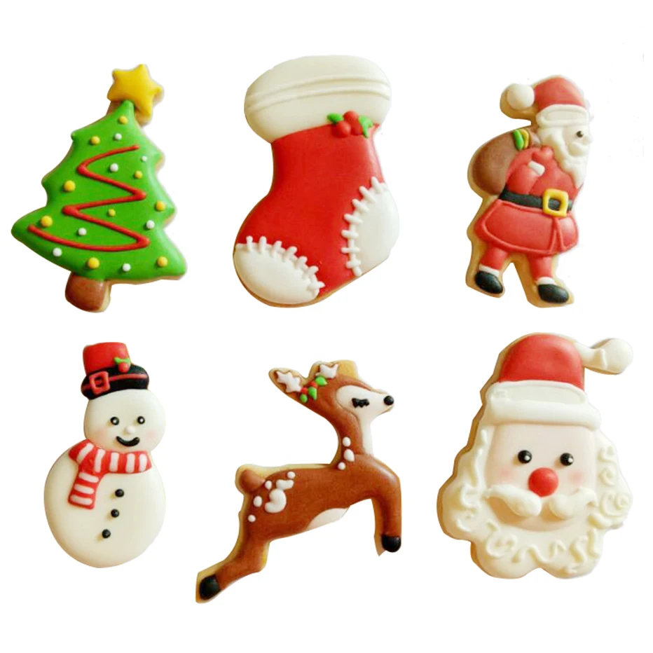 Basedidea Christmas Cookie Stamp Set Santa Claus Bells Christmas Tree Cutters Biscuit Cookie Cutter Mold Baking Tool