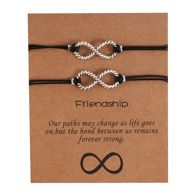Lot de deux bracelets d'amitié artisanaux avec symboles Infinity