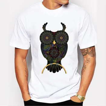 

2020 Men New Tshirts Cotton Animal Owl Printed Men Crewneck Short Sleeve Tops Pullover T Shirt Top