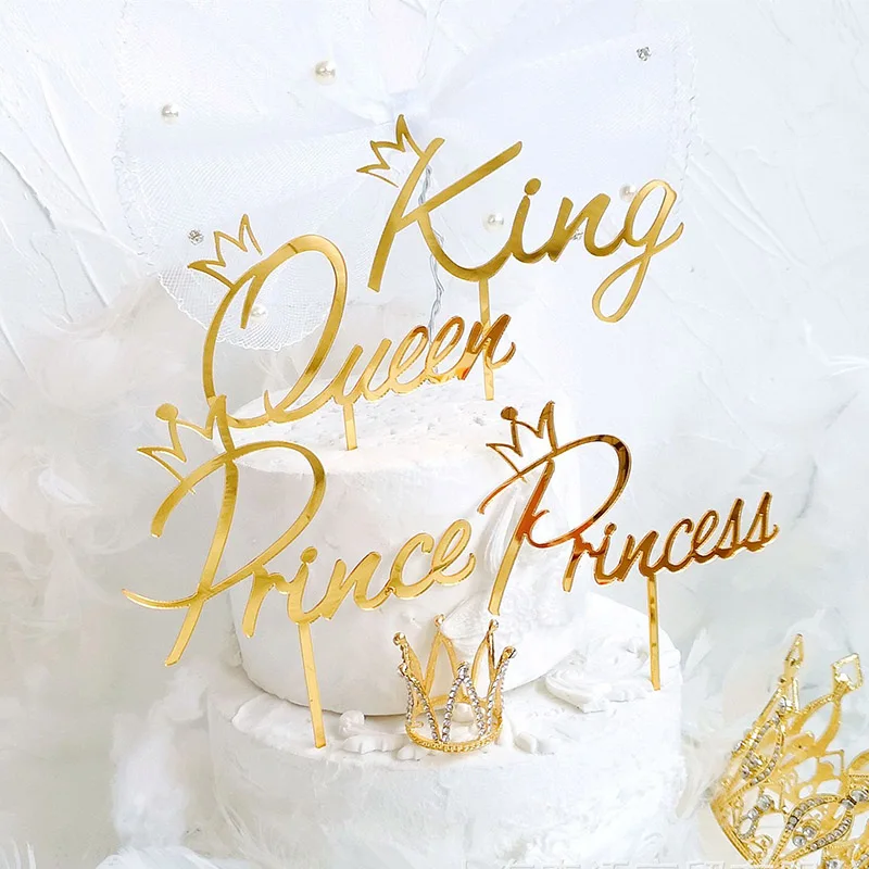Acrylic Prince Princess Happy Birthday Cake Topper Gold Mirror King Queen Cupcake for Party Decorations | Дом и сад