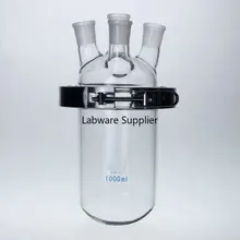500 ml/1000 ml/2000 ml Medische grade Boro. glas 4-hals glazen vat-vormige fles reactor met roestvrij stalen klem