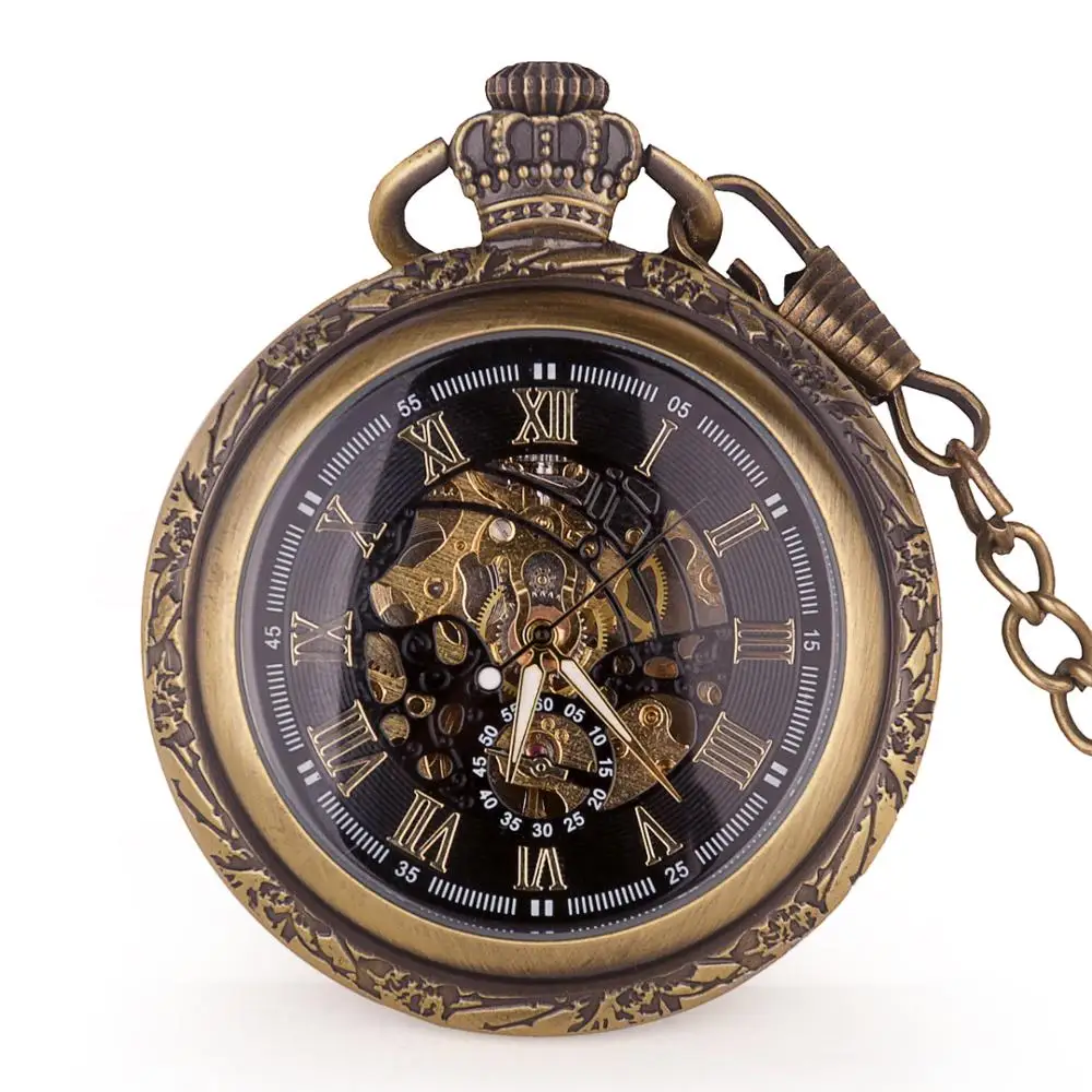 5 шт. Автоматические Механические карманные часы Скелет ретро римские цифры