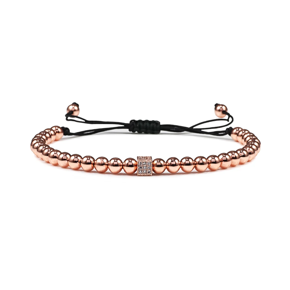 Rose Gold Мужской браслет микро Pave CZ квадратные медные бусины браслеты регулируемый плетеный Канат Модные женские ювелирные изделия подарок Pulseira - Окраска металла: Rose Gold