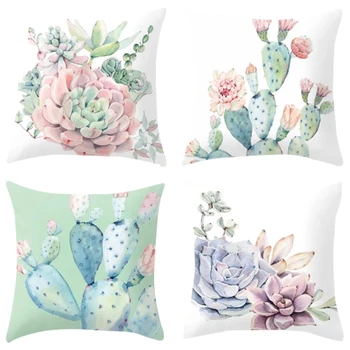 

Throw Pillowcase Plant Pattern Printing Decoration Cactus Aloe Green Cushion Cover Bench Sofa Fluffy Pillow Case