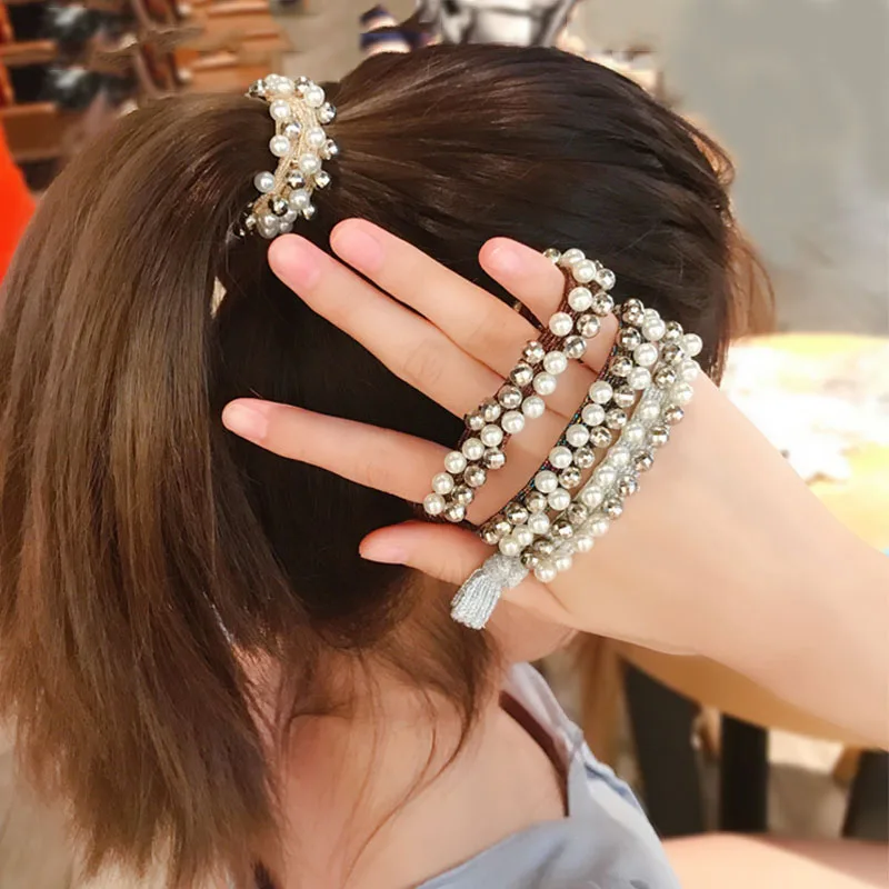 Резинки для волос с жемчугом женские эластичные модные завязки в Корейском стиле