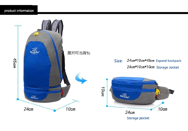 Outdoor Sports Backpack Light Weight Waterproof Travel Hiking Bag Storage Adjustable Belt Camping Foldable Portable Waist Bags
