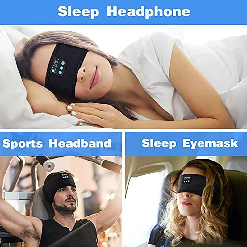 RLOVS-auriculares inalámbricos con Bluetooth para dormir, diadema deportiva suave, elástica, cómoda, para música, máscara para los ojos, para dormir