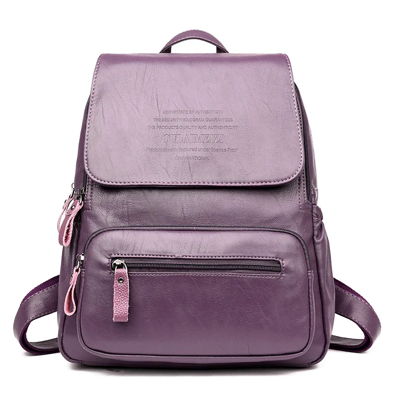 LONOOLISA, Хит, женский кожаный рюкзак, Sac a Dos Femme, рюкзак для путешествий, женский рюкзак, Mochila, школьные сумки для девочек-подростков - Цвет: Purple