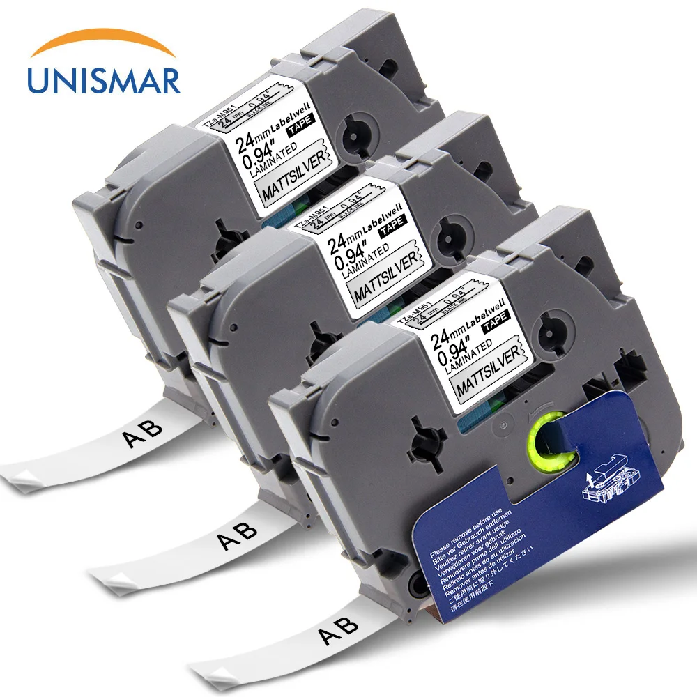 3PCS Cartridges Labeling Tape TZe-M951 TZeM951 TZ-M951 Black on Matte Silver Laminated for Brother PTouch PT 1000 D450VP Prinetr |