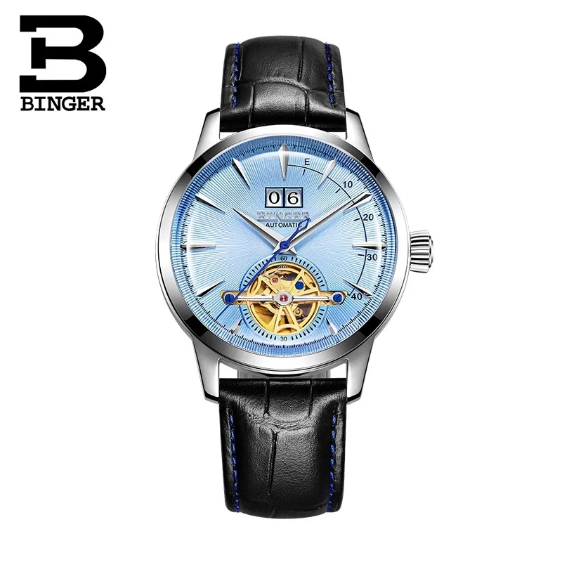 Швейцарские BINGER, мужские часы, люксовый бренд, автоматические механические часы SEIKO, сапфировые мужские часы, Япония, мужские часы, t reloj hombre - Цвет: blue OPP package