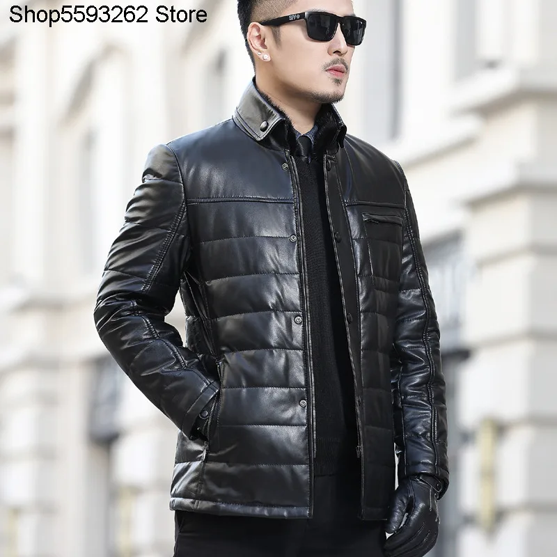 

Genuine Leather Down Jacket Male Head Layer Cowhide Mink Li Collar Slim Fit Down Leather Coat Middle Age Business Leisure
