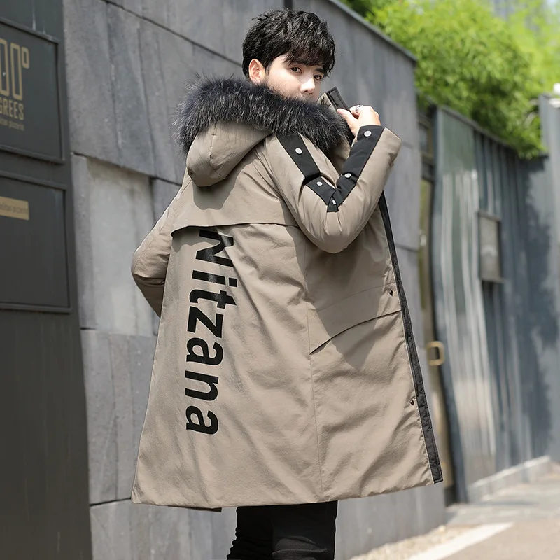[Accor Bird-Ymf881] Mid-length Cotton-padded Clothes Men's Embroidered Fur Collar Cotton-padded Clothes Men's