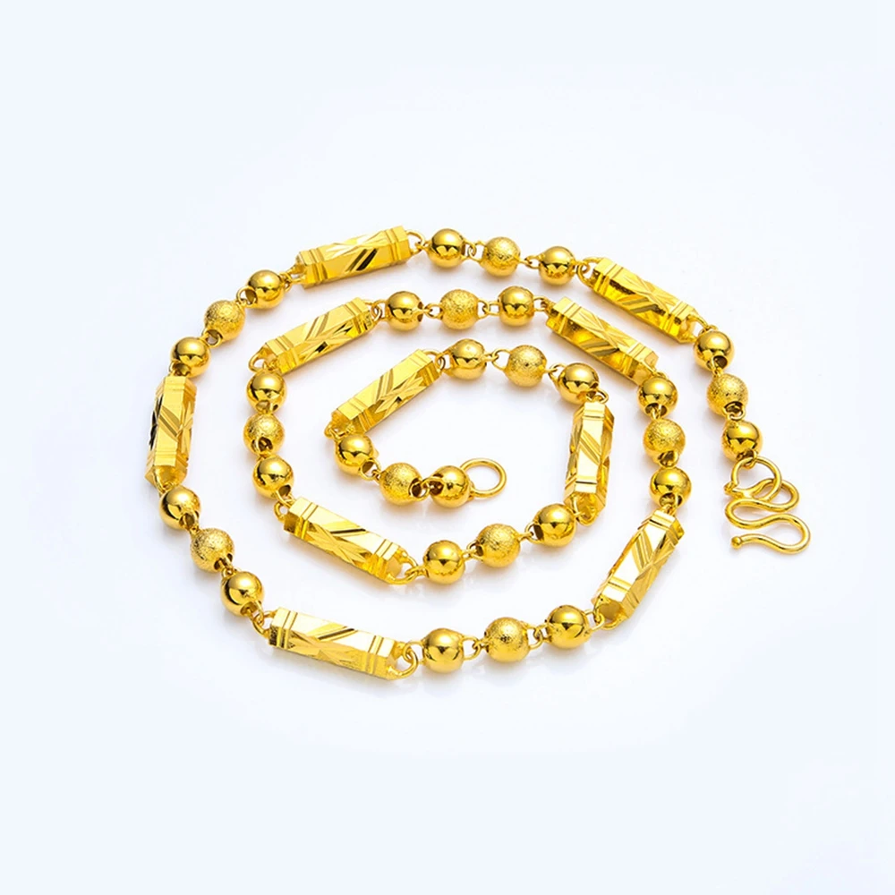 

6mm/7mm/8mm Geometry Beads Chain Necklace Men Yellow Gold Filled Clavicle Chain Fashion Jewelry 60cm Long