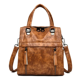

Vintage Brown Handbags For Women 2020 Fashion Oil Wax Multi-function Satchel Totes Zip Business Travel Shoulder Messenger Bags