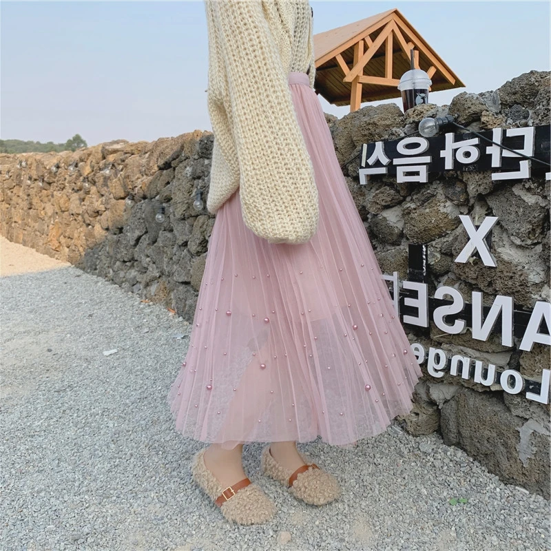 Новинка 1301 года; юбка трапециевидной формы с эластичной резинкой на талии и бусинами из пряжи и тюля; длинные юбки