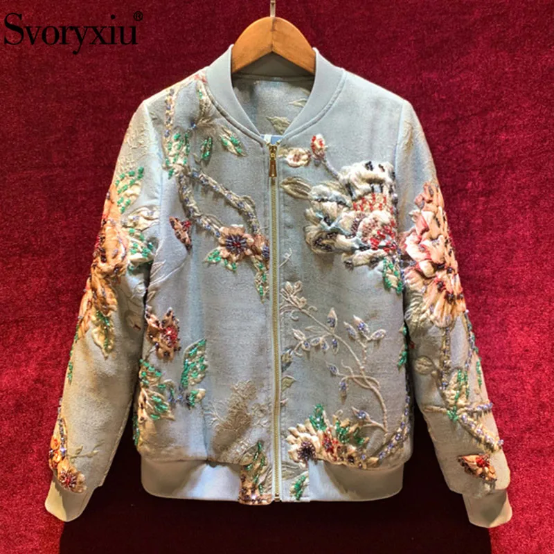 

Svoryxiu designer High End Autumn Winter Jacquard Jackets Coat Women's Long Sleeve Crystal Beading Vintage Jacquard Outwear