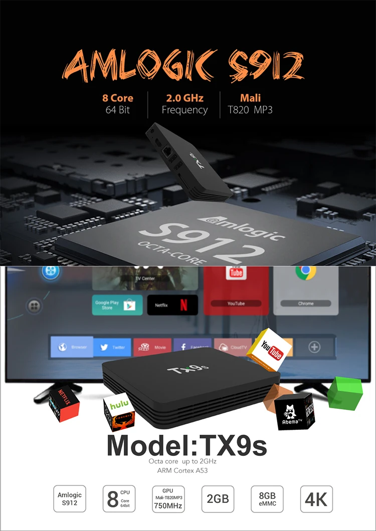 TX9S smart Android 4k tv box AmlogicS912 чип 2 ГБ 8 ГБ медиаплеер телеприставка с пультом дистанционного управления ip tv подписка